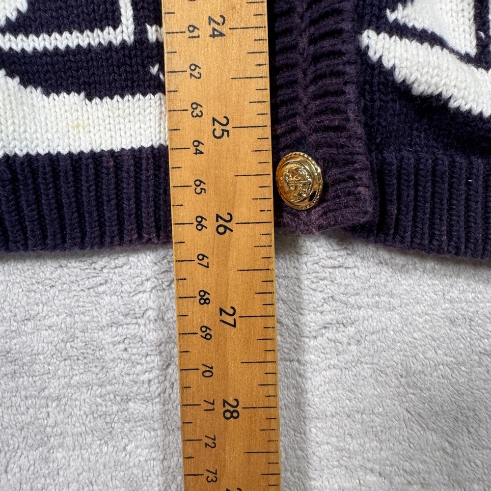 Vintage Nautical Cardigan Womens Medium White Navy Anchor Sailboat Coastal Knit - Picture 7 of 9